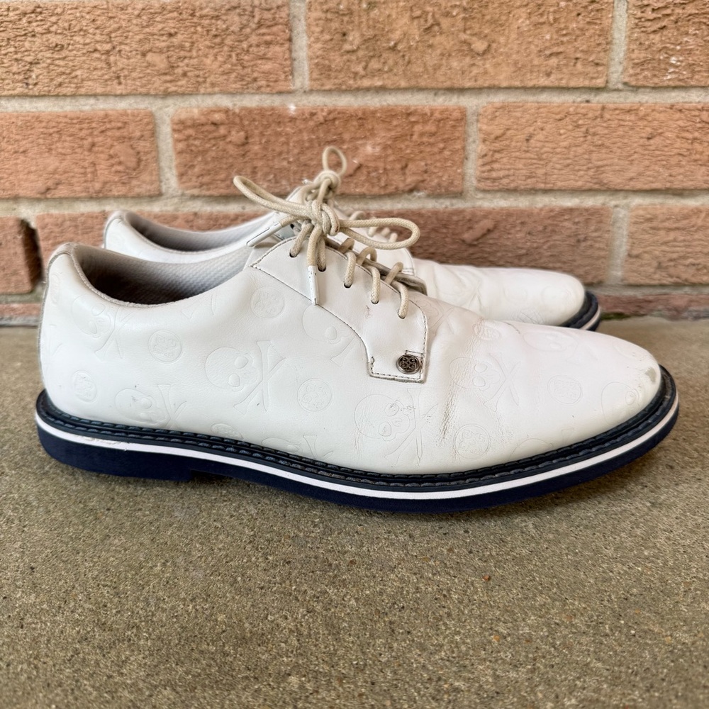 G/FORE Mens 10.5 Gallivanter Embossed White Leather Golf Sneakers Skulls Blue